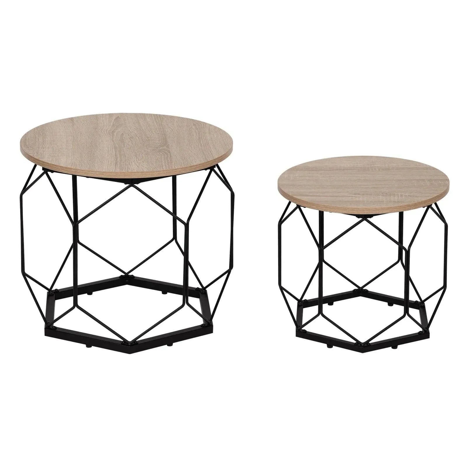 Feronza™ 2-delige Set Nesting Koffietafels – Ronde Tafelbladen met Zwart Industriedesign - Feronza